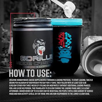 Gorilla Mind Creatine Monohydrate Micronized Powder, Improved Muscle Size, Power Output and Strength, 5 Grams per Serving, 100 Servings