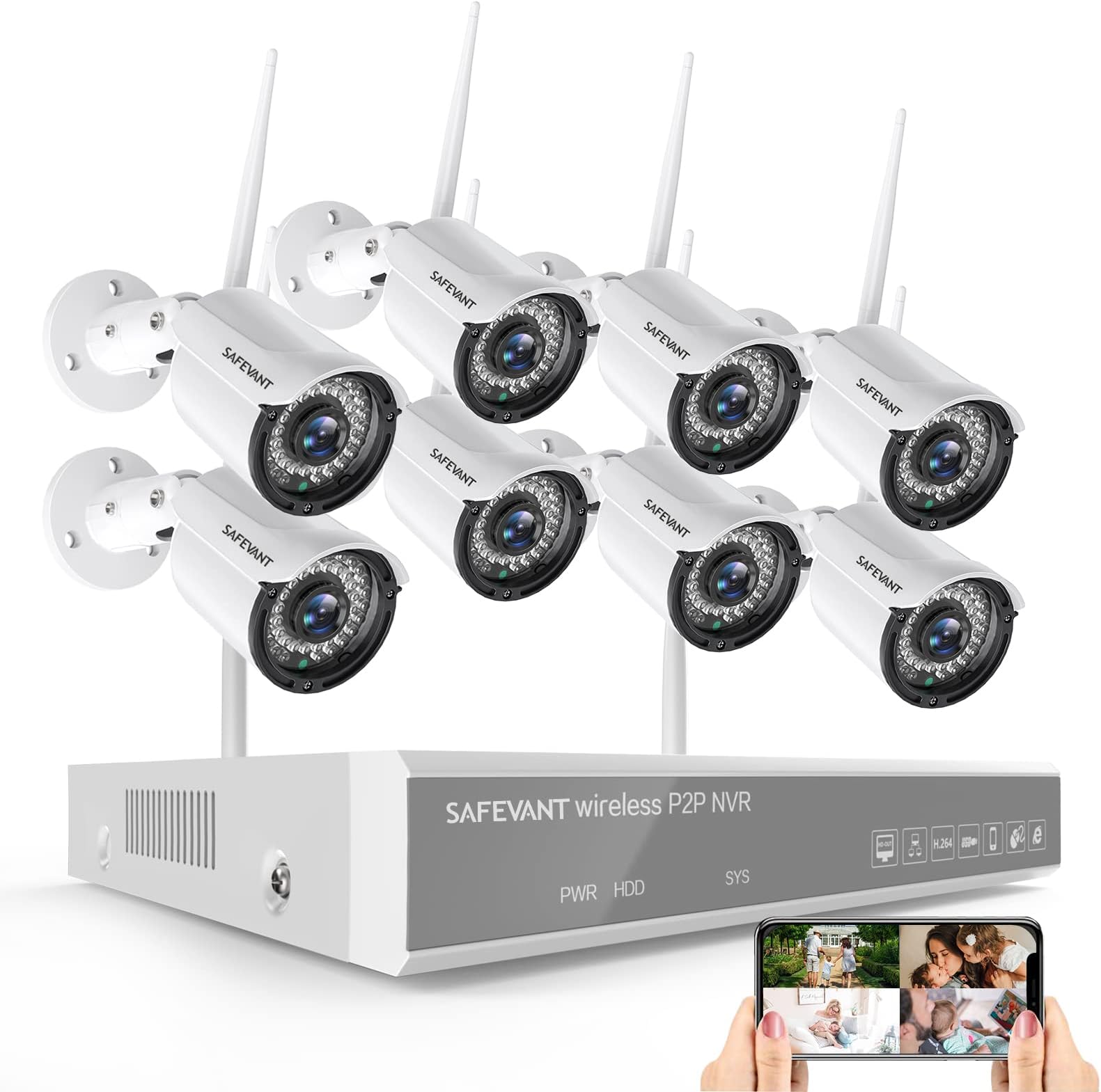 Wireless Security Camera System,SAFEVANT 8 Channel Security Camera System Wireless WiFi wtih 8PCS 1080P HD Security Cameras, Wireless Surveillance System for Indoor Outdoor