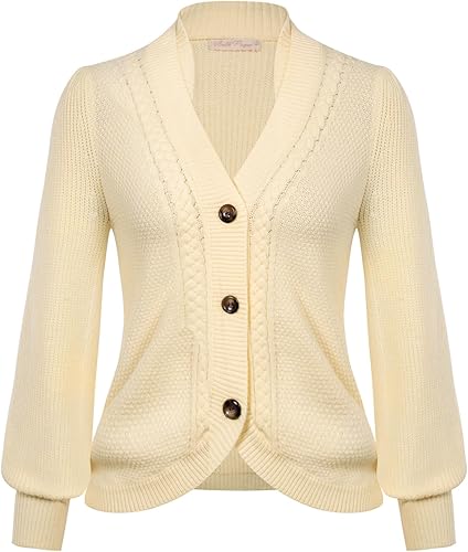 Miniatura 1 de Cárdigan de punto gofre con botones para mujer, de manga larga, estilo vintage, grueso, para exteriores, abrigo