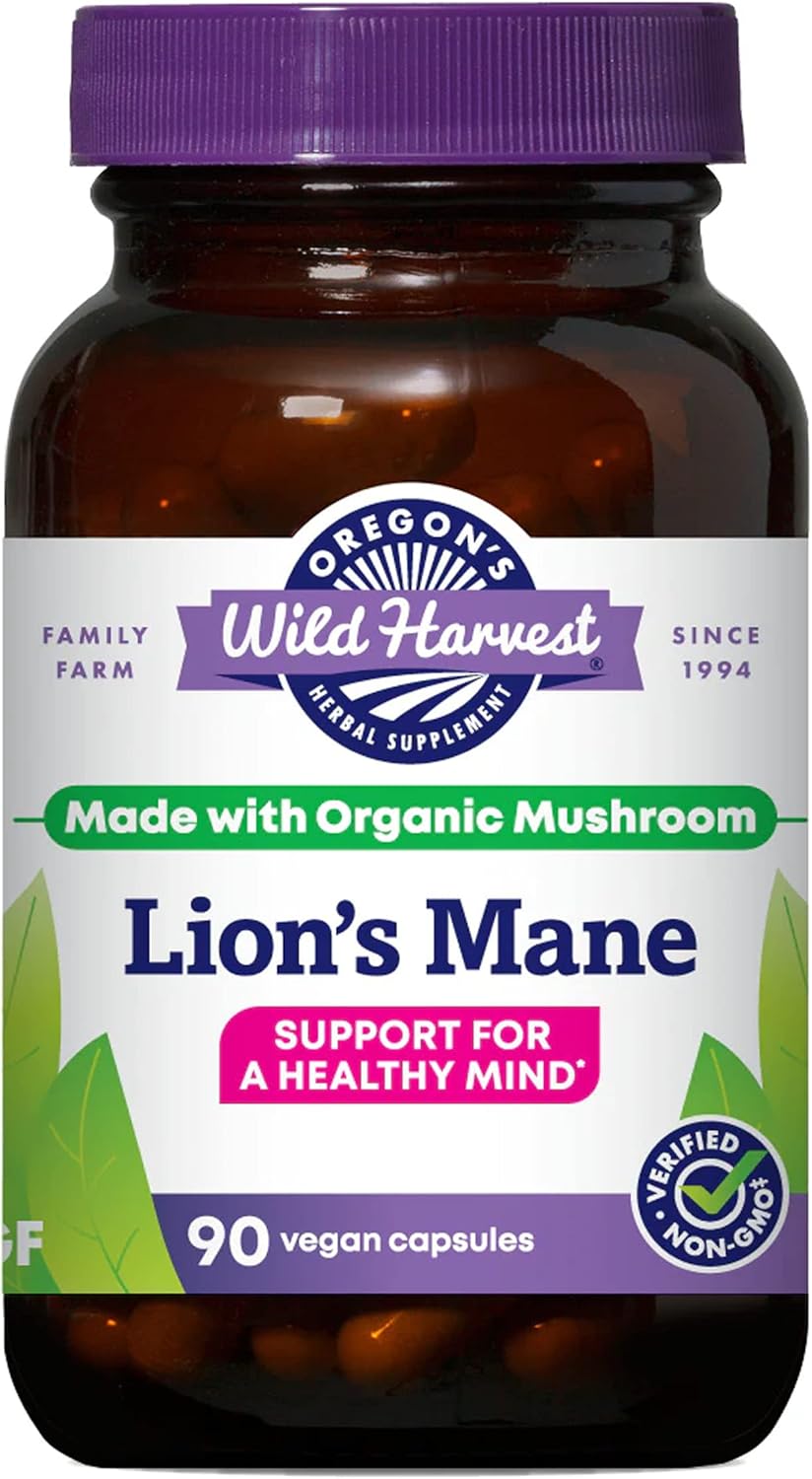 Oregon’s Wild Harvest Lion’s Mane Organic Herbal Supplement, Vegan Capsules, 90 Count