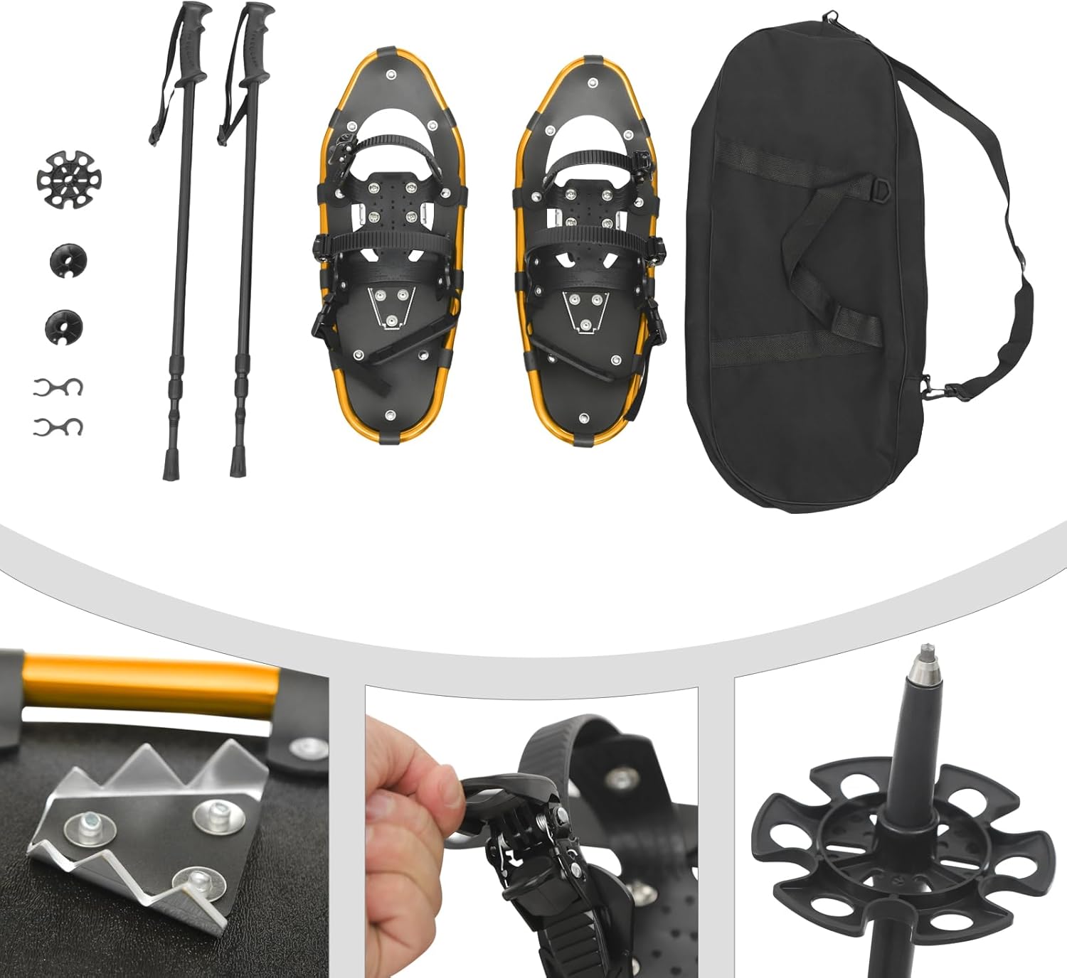 21/25 Inches Light Weight Snowshoes & Trekking Pole Set, Durable All Terrain Aluminum Snowshoes with Adjuatable Trekking Poles and Carrying Bag for Adults Men Women