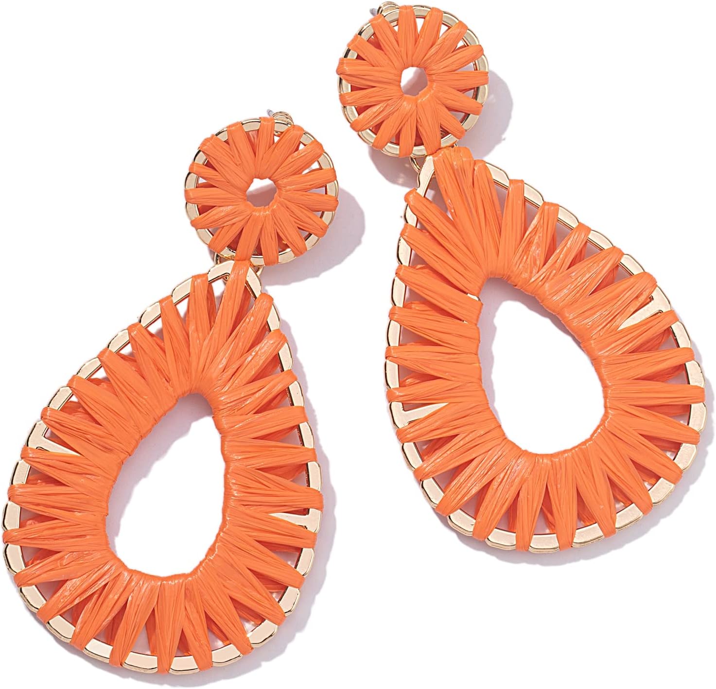 Boho Teardrop Raffia Dangle Earrings Statement Chunky Summer Beach Jewelry