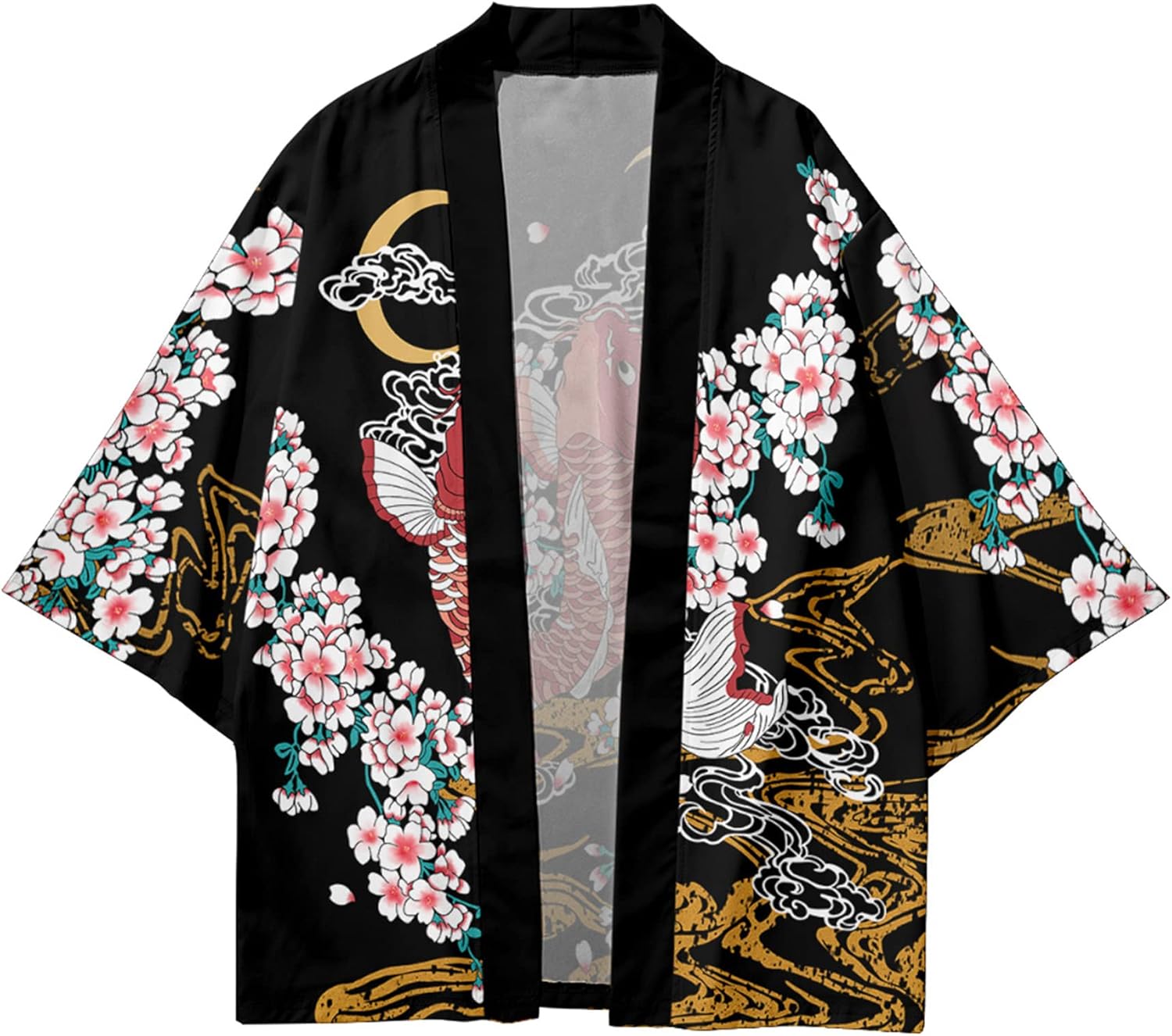 DOSLAVIDA Men's Japanese Kimono Cardigan Suit Chinese Style Printed Jacket Pants Set Open Front Seven Sleeve Top & Shorts