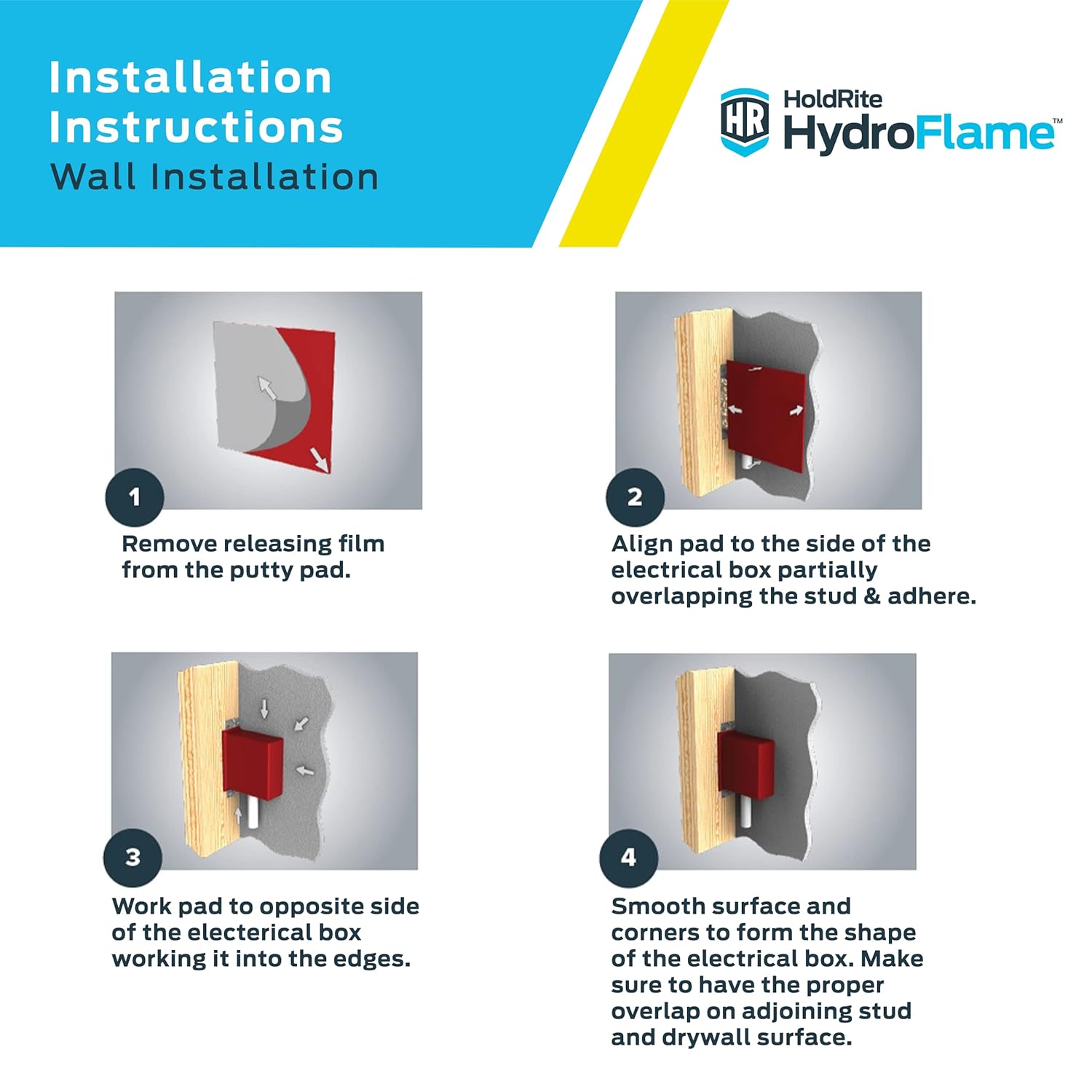 Holdrite HydroFlame 7 x 7 Inch Firestop Putty Pads, (Pack of 20) Fire-Rated, HF-PP-1