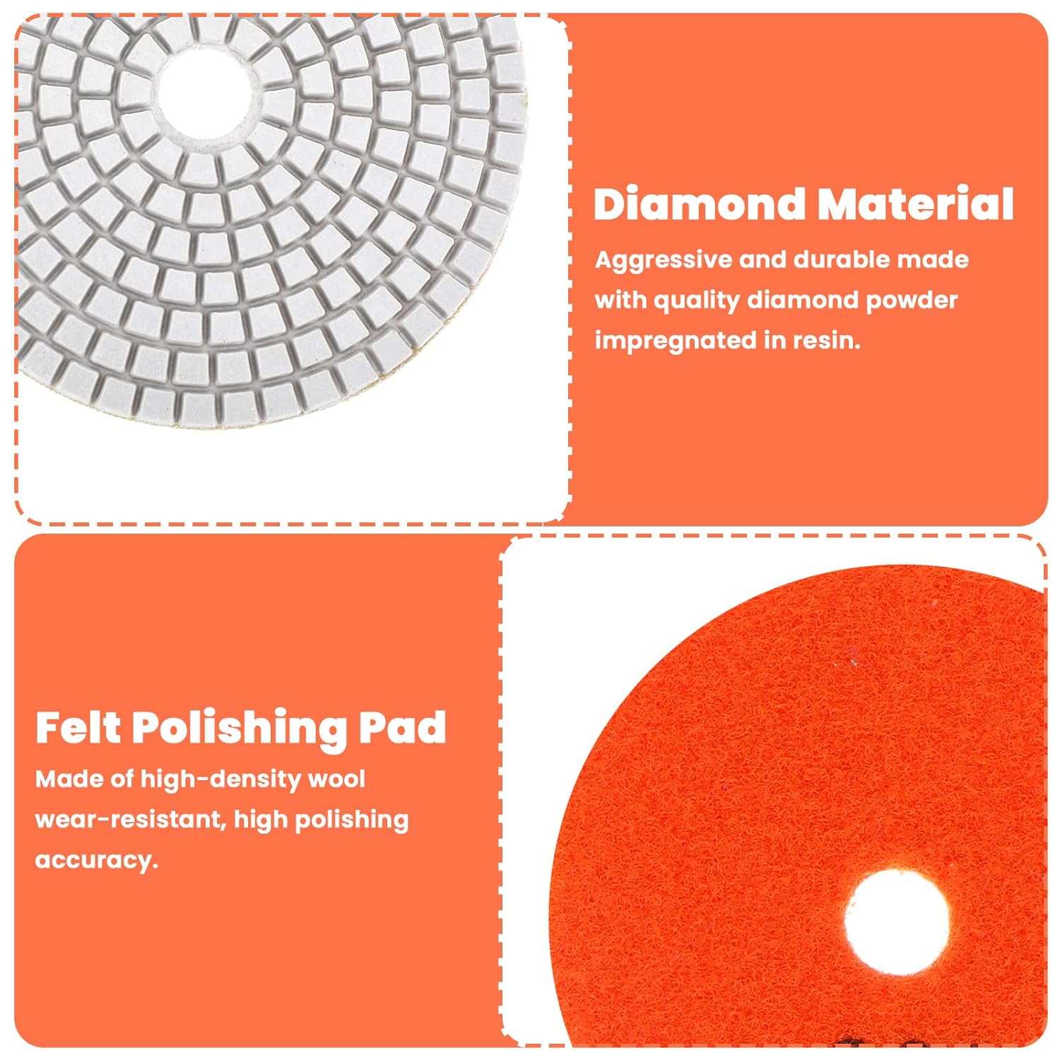 20 Pack Diamond Polishing Pads Set, 4 Inch Wet/Dry Granite Stone Polish Pad Kit 30-10000 Grit with 5/8’’-11 Backer Pad Drill Grinder Adapter and Wool Disc for Marble Rock Concrete Stone Quartz