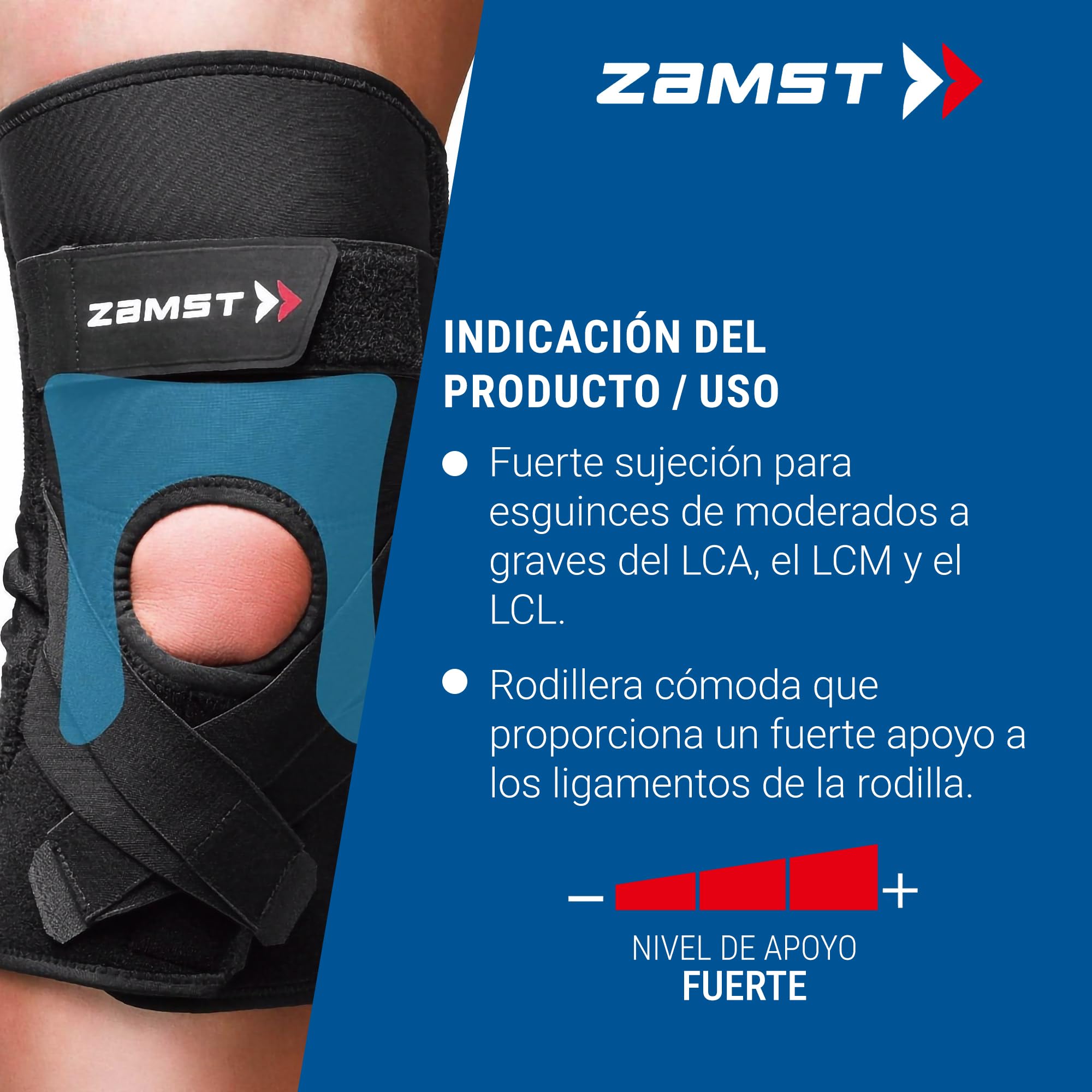 Zamst ZK-Protect Rodillera Deportiva - Rodillera de Compresión para Hombres y Mujeres con Soportes de Resina Flexibles para Protección y Esguinces de Ligamentos de LCA, LCM Y LCL - 3XL