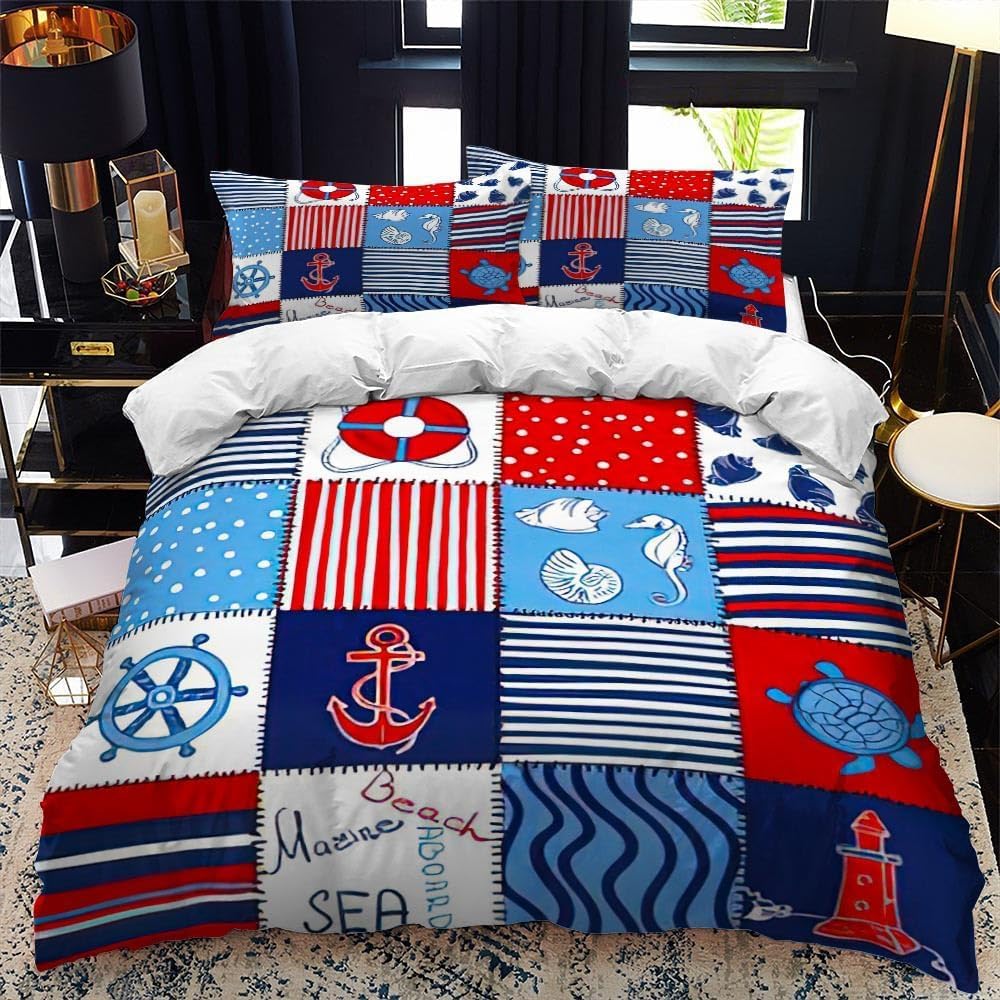 LMMSMGS King Size Duvet Cover Sets Sailing Duvet Cover King Size 94.5"x 86.6" with 2 Pillowcases 19.7"x 29.5" Bedding Sets Ultra Soft Warm Fluffy With Zipper Closure for Aldults Kids