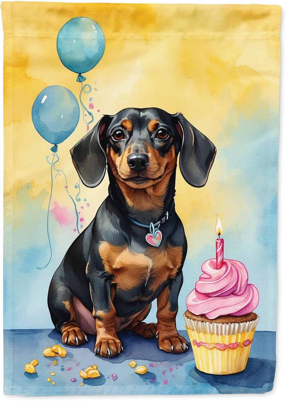 Caroline's Treasures Dachshund Happy Birthday House Flag Large Porch Sleeve Pole Decorative Outside Yard Banner Artwork Wall Hanging, Polyester, House Size, Multicolor