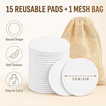 MAQIHAN Reusable Makeup Remover Pads - 15PCS Reusable Cotton Rounds