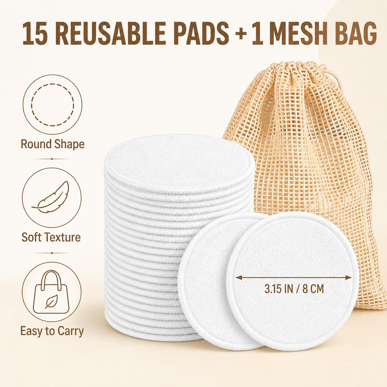 Runde wiederverwendbare Baumwoll-Rundstücke mit einem waschbaren Netz-Wäschesack, wiederverwendbare Make-up-Entferner-Pads für alle Hauttypen, weiche Wattepads zum Entfernen von Make-up, zur