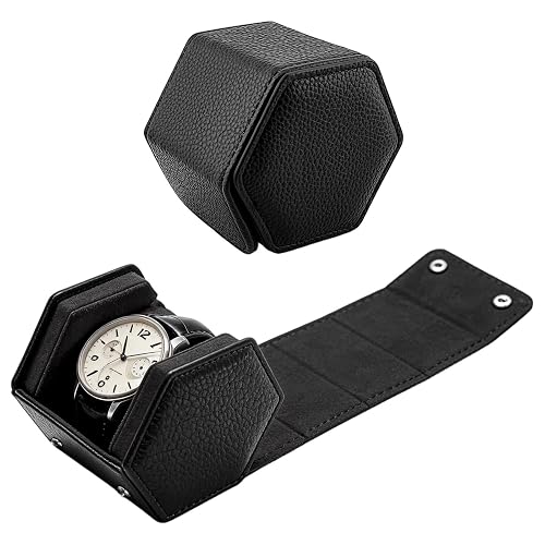 Luxury Genuine Leather Hexagon Watch Box, Single Small Watch Storage