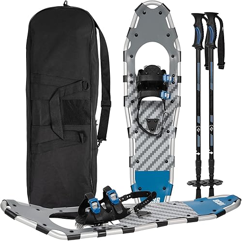 G2 3036 Inches Light Weight Snowshoes Set with Trekking Poles, Anti-Slip Sole, Fast Ratchet Binding, for Women Men Youth (BlueGreen)