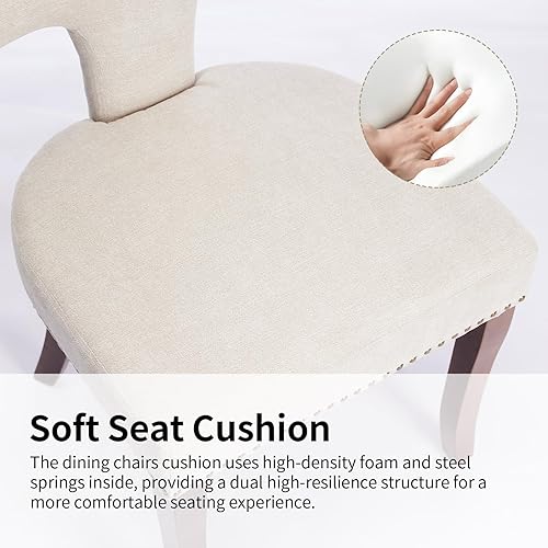 Miniatura 4 de Juego de 4 sillas de comedor modernas de mediados de siglo, sillas de comedor de granja de tela de lino, sillas de comedor tapizadas, respaldo