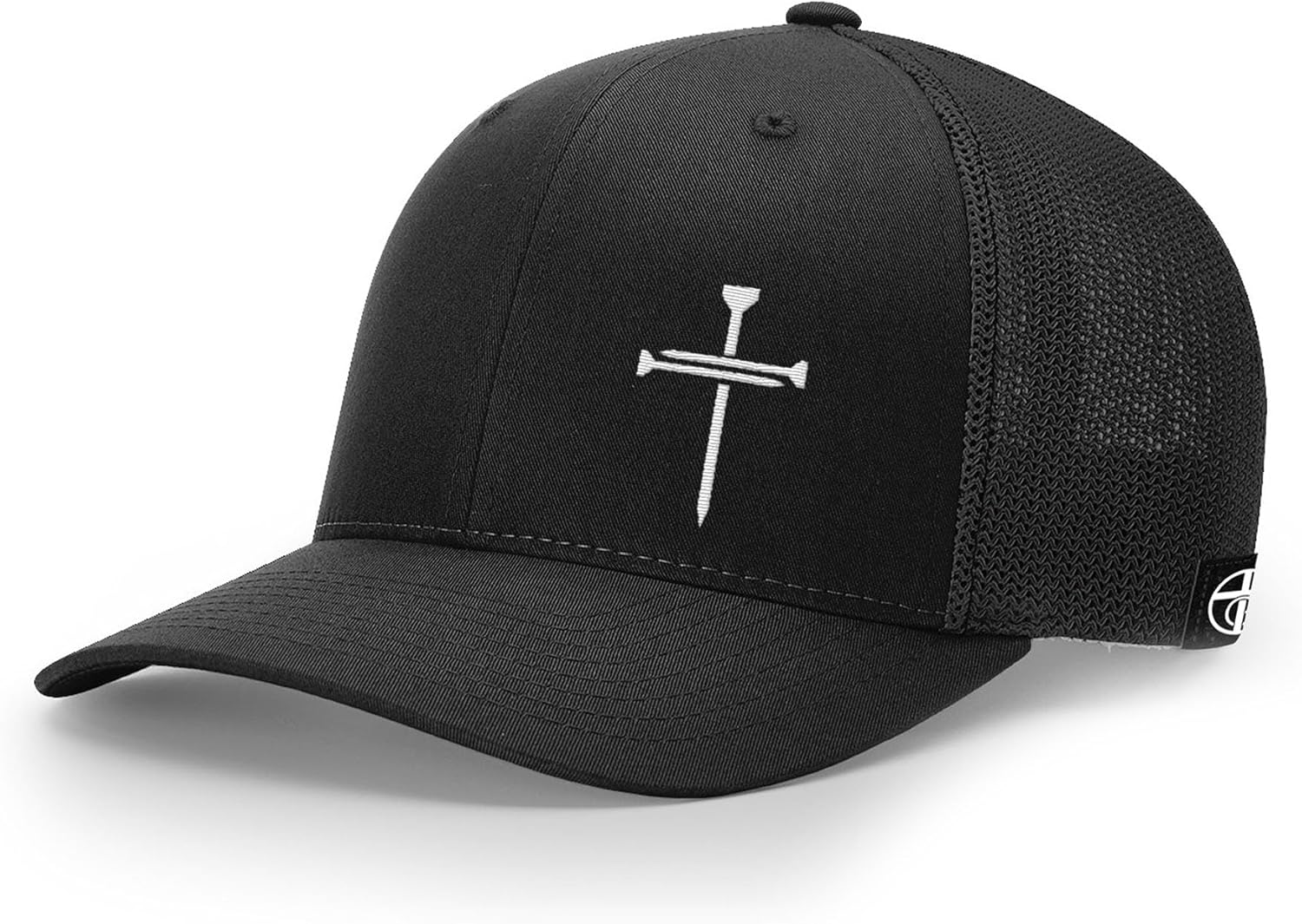 Our True God Christian Hat Nail Cross Left Trucker R Flex - Fitted Cotton Trucker Hat - Breathable Mesh Side for Casual Wear