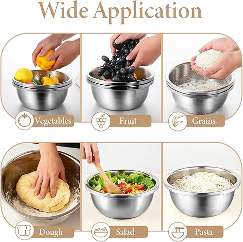 Miniatura 4 de 304 Stainless Steel Colander 5QT Microporous Colander and Large Bowl, Rice-Strainer with Salad Mixing Bowl Rice Washer Strainer Bowls for Washing