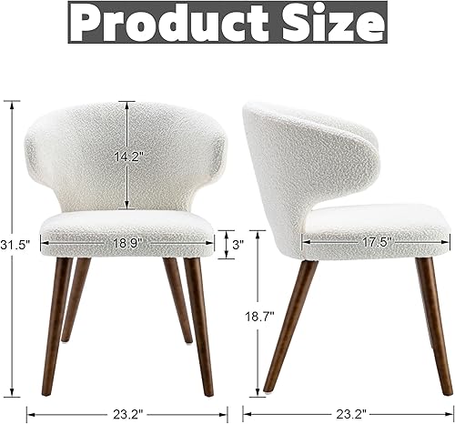 Miniatura 2 de RIVOVA - Juego de 2 sillas de comedor tapizadas de sherpa sintético de mediados de siglo modernas sillas de comedor para cocina comedor con patas de