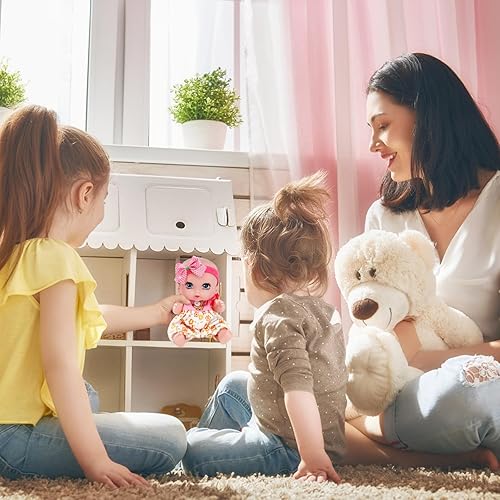 Miniatura 5 de ONEST 4 muñecas de 6 pulgadas con accesorio, lindas muñecas de bebé, mini muñecas con ropa, mini muñecas de bebé con accesorios para muñecas, rosa