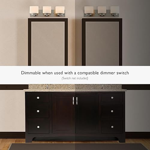 Miniatura 5 de Design House Dove Creek - Lámpara de tocador, regulable, vidrio esmerilado, 3 luces, baño, níquel satinado, 24 x 6 x 6.5 pulgadas, artículo 578005