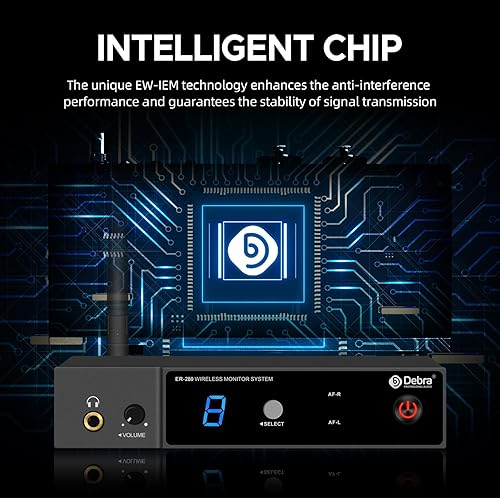 Miniatura 2 de D Debra Sistema de monitor inalámbrico en oído ER-280 UHF Profesional IEM Transmisor y receptor con auriculares, para escenario, banda, estudio de