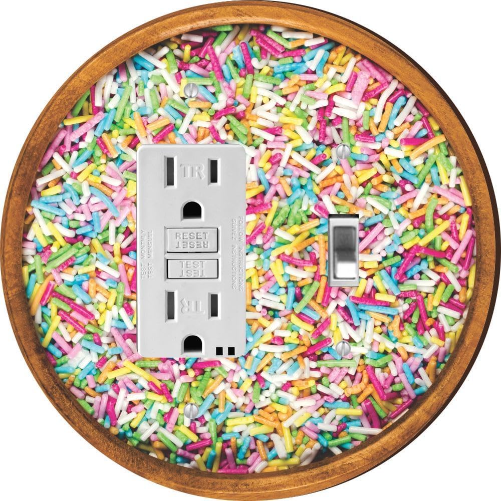 Island Gifting - Bowl of Sprinkles Design - Round Double GFI Rocker Switch Plate Cover, Decorative Wall Plate, Modern Dual GFCI Outlet Cover for Home Decor
