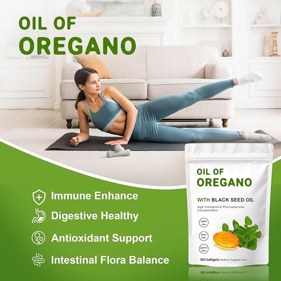 2 Pack Oil of Oregano Softgels, 2 in 1 Oil of Oregano with Black Seed Oil 200mg, Gluten Free