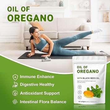 2 Pack Oil of Oregano Softgels, 2 in 1 Oil of Oregano with Black Seed Oil 200mg, Gluten Free