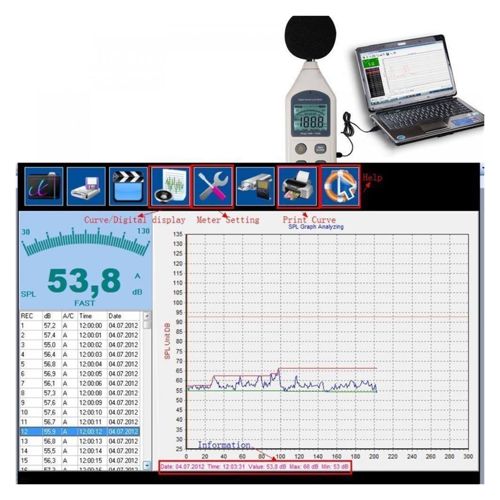 Fonometro, Misuratore di rumore digitale del livello sonoro Tester di pressione Misurazione 30~130 dB Strumento diagnostico for registratore di misurazione del rumore Decibel
