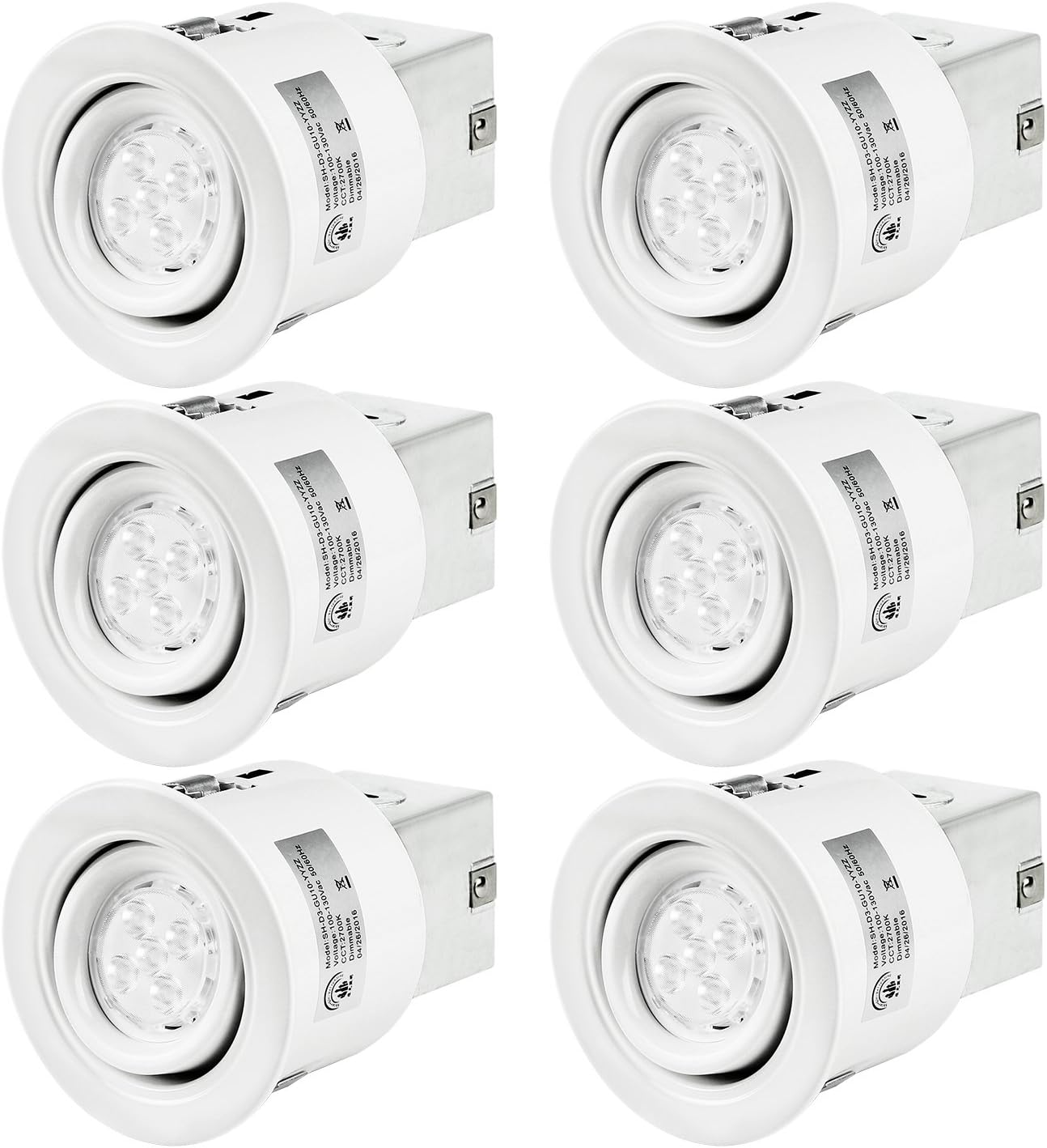 SGL 3 Inch LED Recessed Lighting Kit, IC Rated, 6x GU10 Dimmable 6w LED Bulbs Included, 2700K Warm White,Swivel, 6-Pack