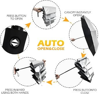 46/42inch Strongest Windproof Travel Umbrella Auto Open Close Folding Compact Durable Umbrella for Rain and Wind 210T Fabric 8 Strong Fiberglass Frame