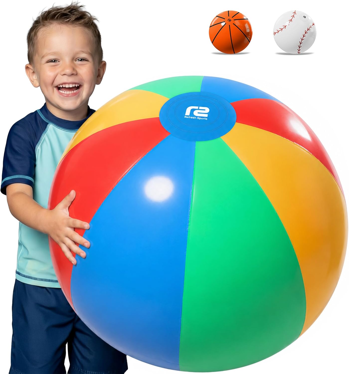 Large Beach Ball - New 8-Panel Design for Enhanced Durability and Ultra Round Shape - Best Big Beach Ball For Kids & Adults - 3X Thickness Material to Withstand Rough Play - Top Pool Party Hit of 2025