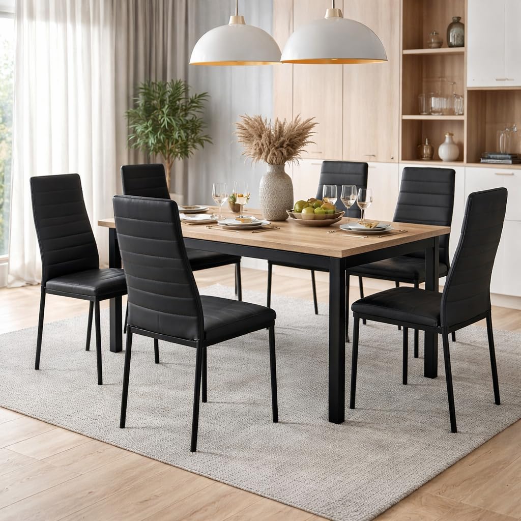Set 4 Sedie in Finta Pelle - Imbottite, Design Moderno, Elegante, Soggiorno, da Cucina, Ufficio, Seduta Ergonomica, Schienale Alto, Struttura in Metallo - 53x46x97h cm