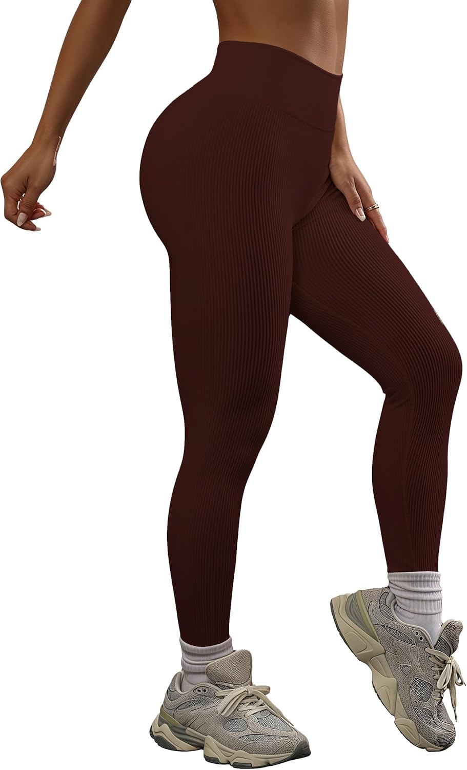 KINLONSAIR Women's High Waisted Athletic Leggings Ribbed Seamless Workout Exercise Skinny Fit Yoga Pants