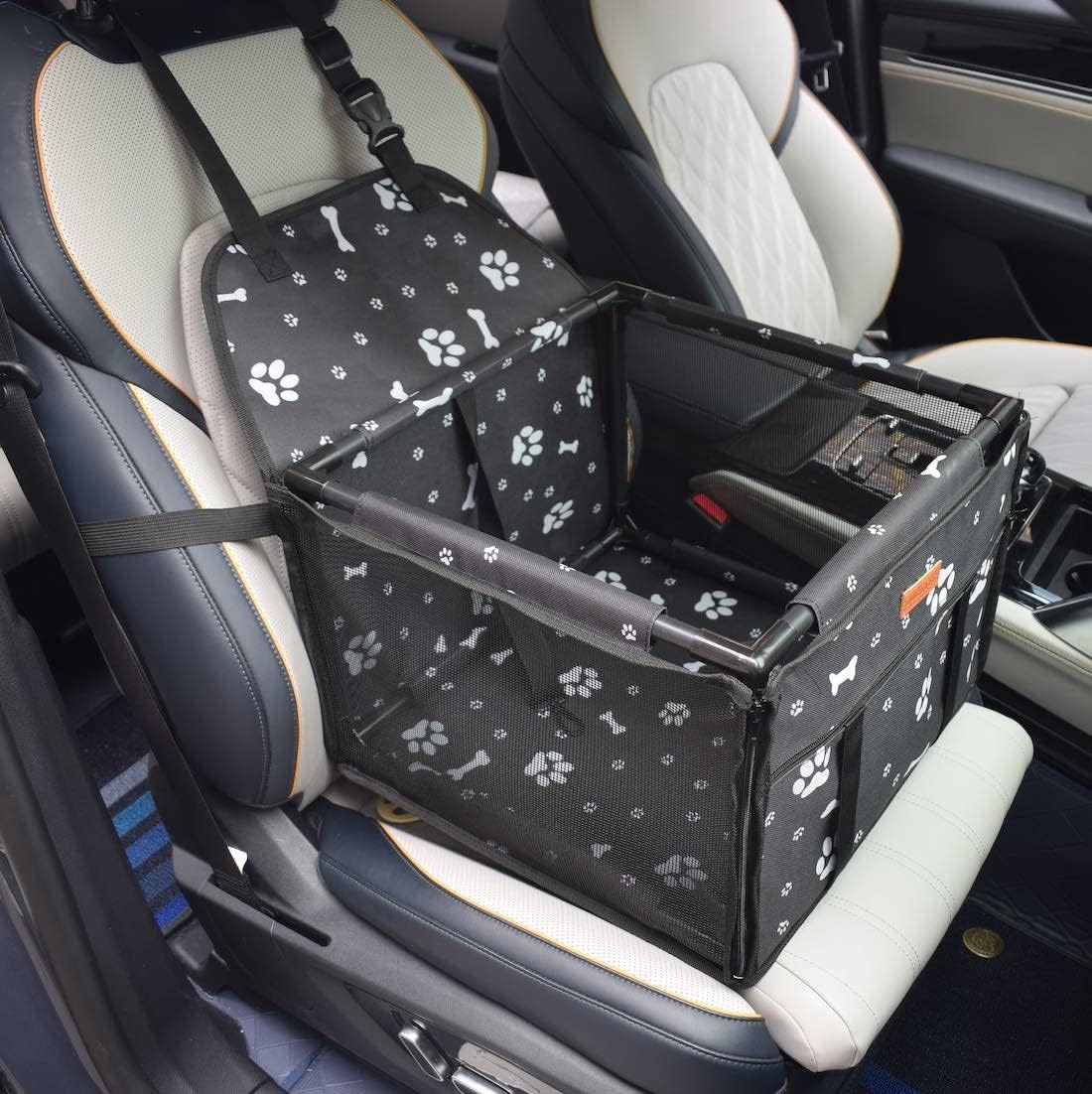 GoBuyer Waterproof Pet Dog Car Seat Booster Carrier Box and Basket with Seat Belt Harness Restraint for Puppy Cat Travel (Grey, Standard 40x40cm) — view 6
