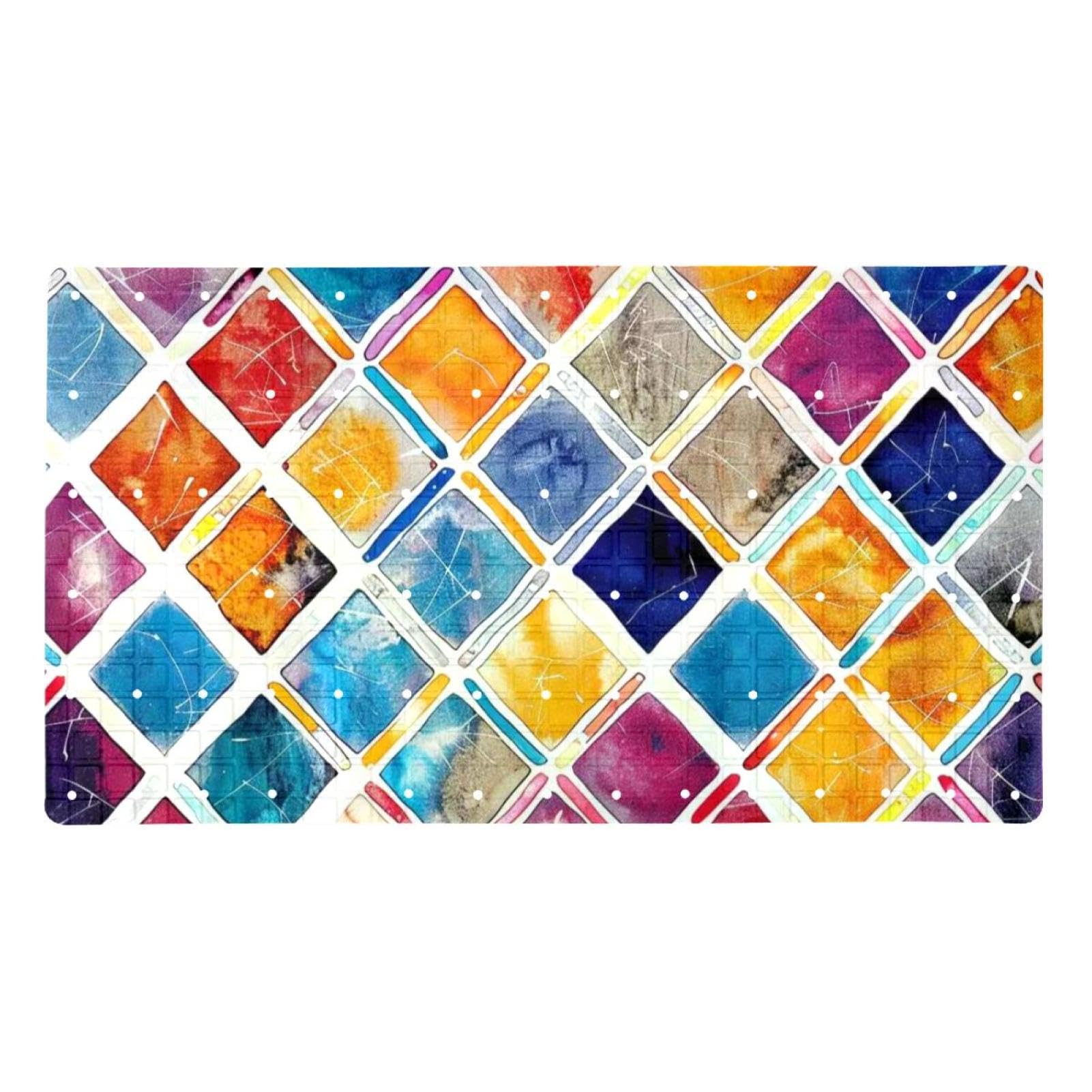 Tapis de bain antidérapant extra long à motif mosaïque géométrique rétro