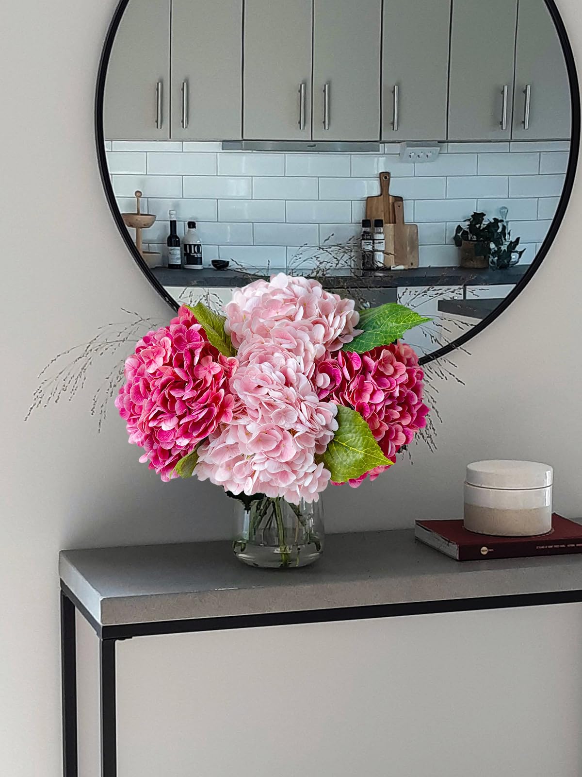 YalzoneMet Künstliche Hortensienblumen, naturgetreu, 53,3 cm langer Latex-Stiel, für Erntedankfest, Zuhause, Küchendekoration, Hochzeit, Weihnachten, Tischdekoration, Mittelstück, 2 rosa + 2 rosarot