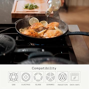 Made In Cookware - Enameled Cast Iron Skillet (Blue) - Exceptional Heat Retention & Durability - Professional Cookware - Crafted in France - Induction Compatible