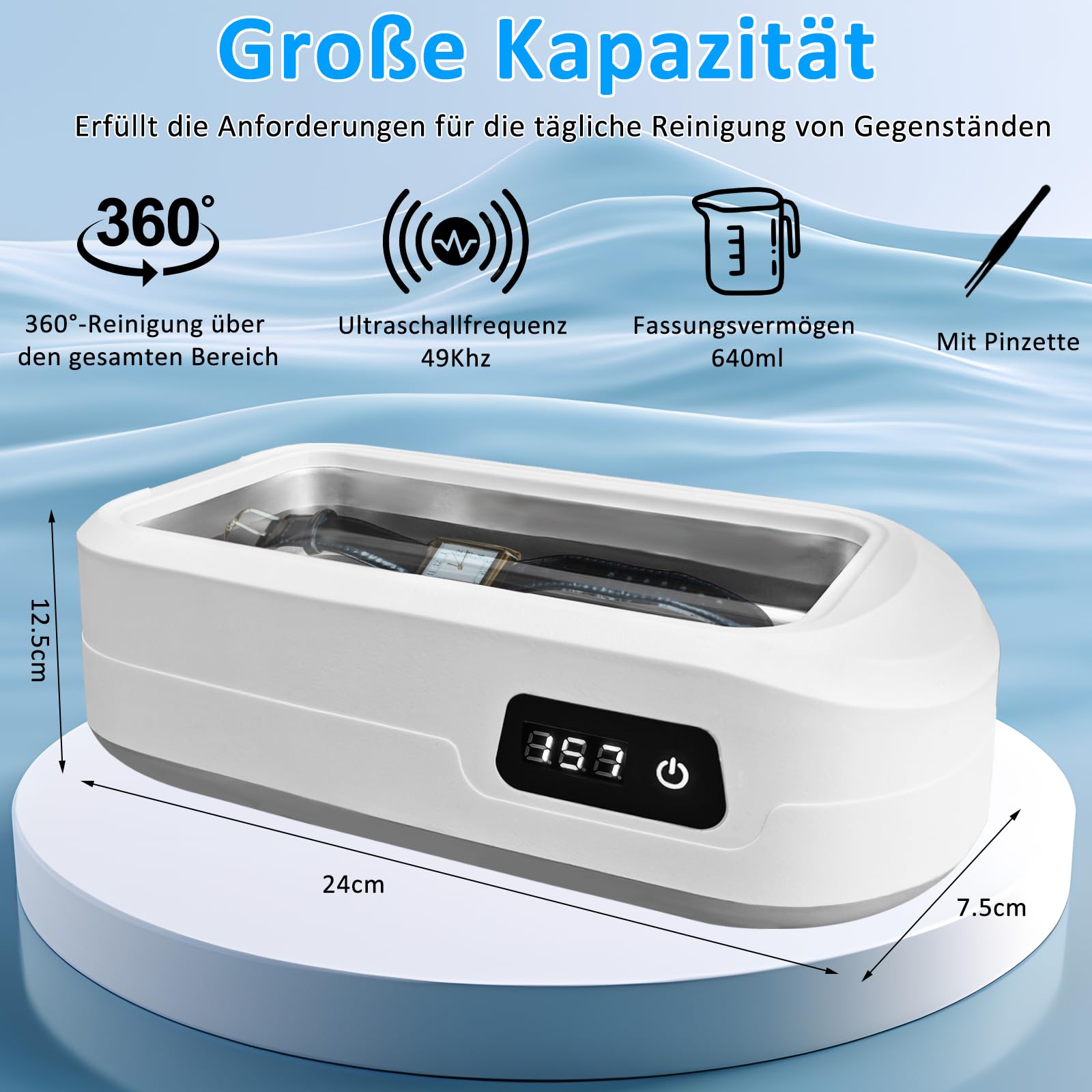 Ultrasonic Cleaner 49 KHz 640 ml with LED Digital Display 4 Level