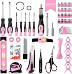 SHALL 246-Piece Ladies Home Hand Tool Set Kit with Bag and Multiple Tools Including Screwdrivers, Wrenches, Hammer, Tape, Pliers, Knife, and Saw, Pink