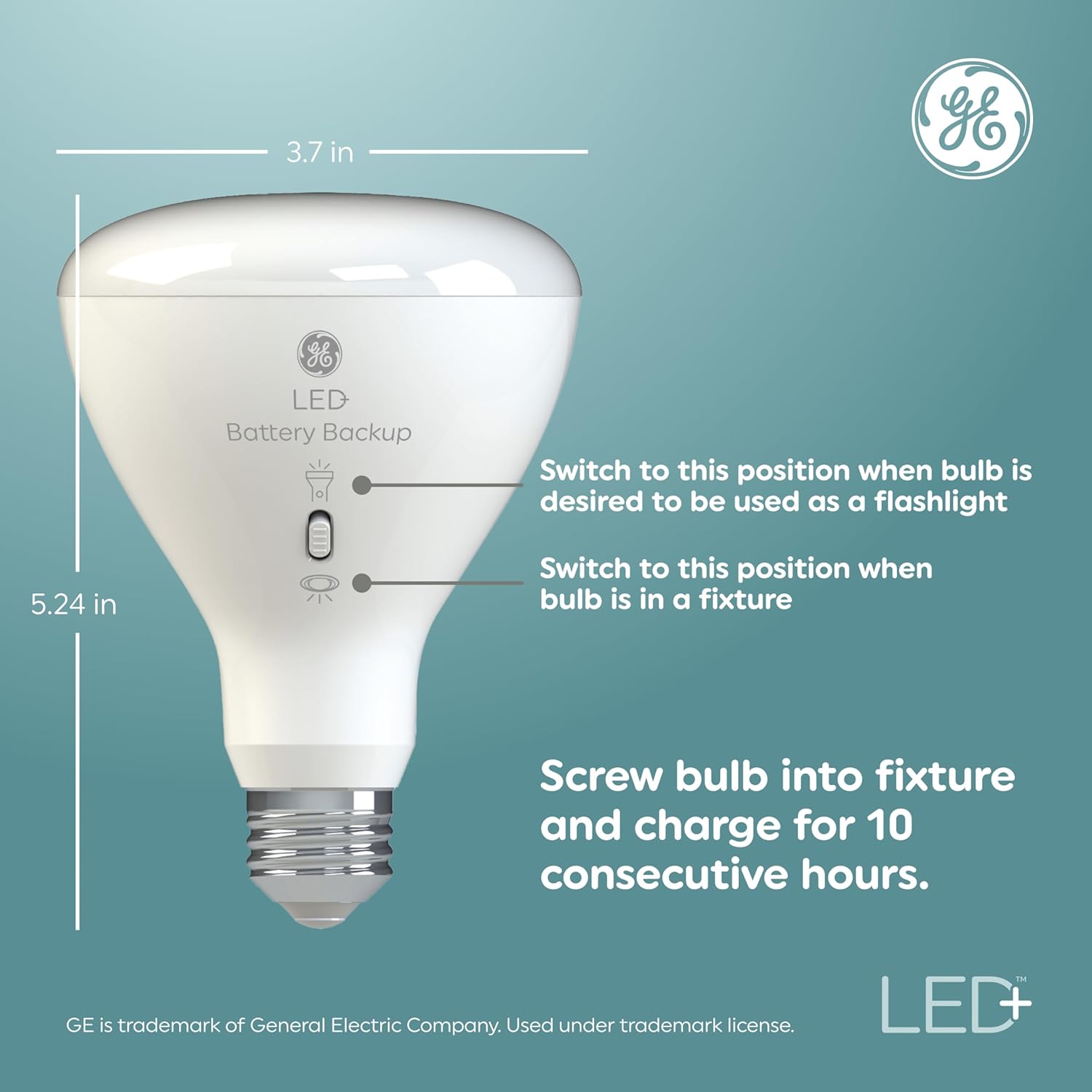 GE Lighting LED+ Backup Battery Indoor Flood Light Bulb, Rechargeable, Soft White, Medium Base (1 Pack)