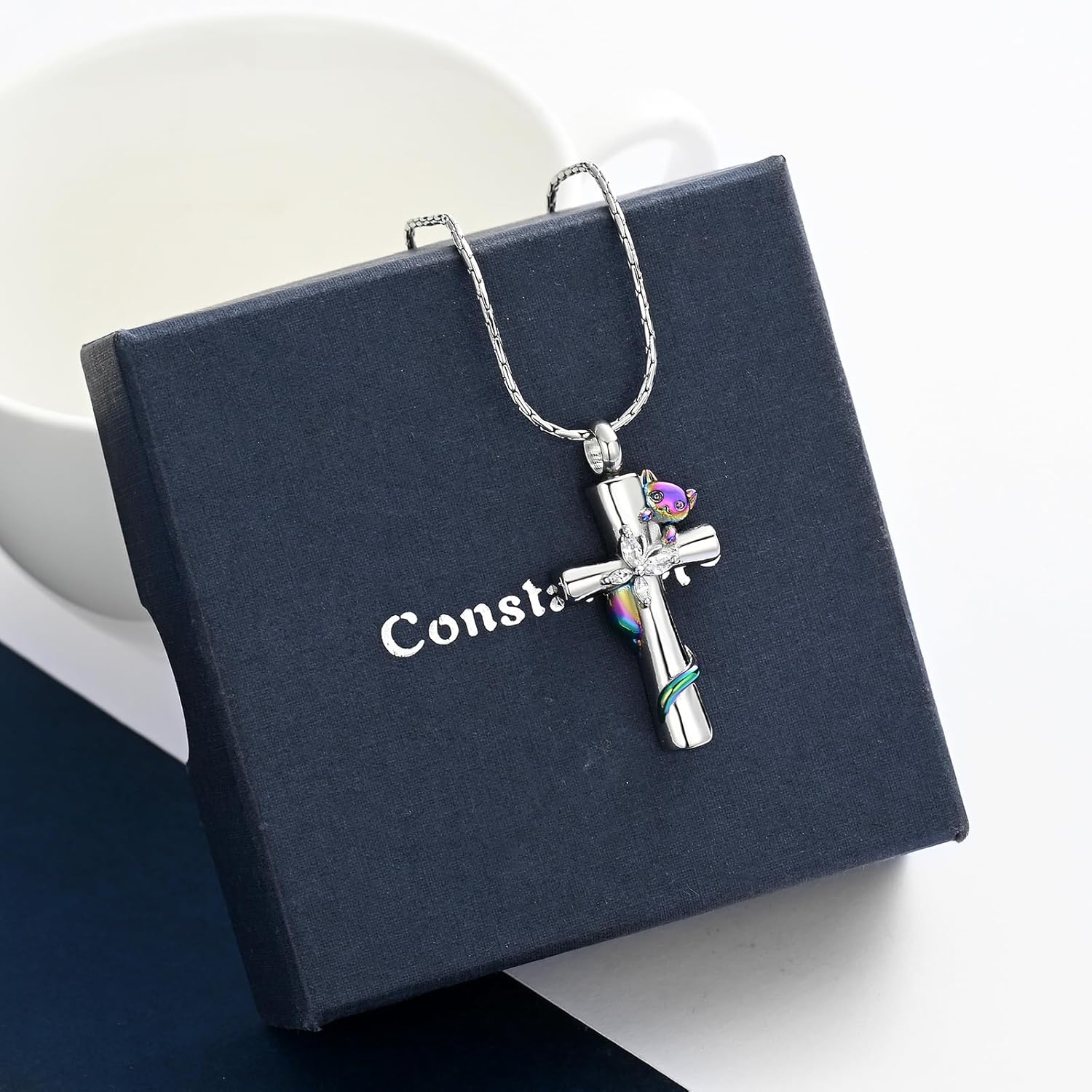 constantlife Cross Urn Necklace for Ashes Cat Butterfly Cremation Jewelry for Women Men Memorial Pendant Chain Human Pet Ashes Holder - Image 3