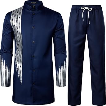 LucMatton Mens African Attire 2 Piece Set Dashiki Outfit
