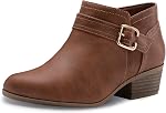 Athlefit Bottes de cheville pour femmes, Bottes courtes talons pour femmes et chaussures d'automne pointues pour femmes avec fermeture éclair latérale classique, housse avec boucle, plate-forme confortable sur les bottes