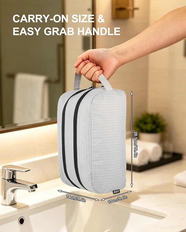 GOX Toiletry Travel Bag, Men Cosmetic Travel Bag, Portable Organizer (Grey) | Large Wide-open, Big Compartment, Dual side-by-side wet-dry Separation Design, Water-resistant, Ultralight Toiletry Bag