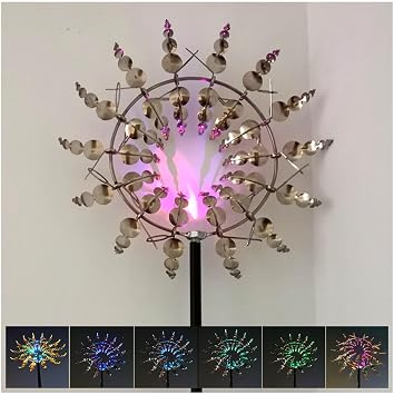 Solar Magic Windmill, Windspinner Stainless Steel, 13.4 x 71in Lawn Spinners,Silver