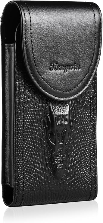 Genuine Leather Phone Holster Fit for iPhone 17 Pro Max 16 Pro Max 15 Pro Max 14 Pro Max 13 Pro Max Samsung Galaxy A15 S25 Ultra Note9 Holster Belt Clip Pouch Case Cell Phone Holder Black