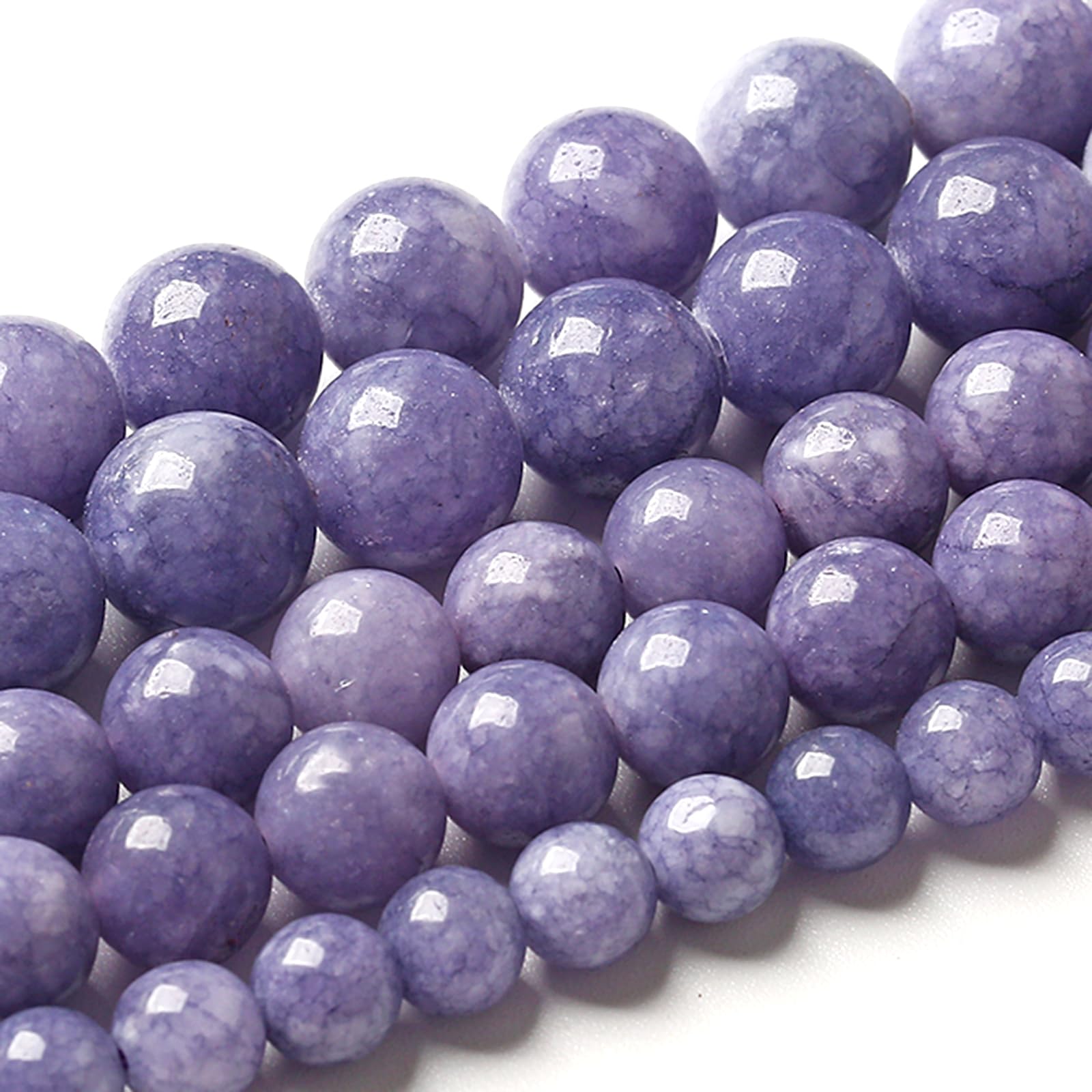 Lot de 72 perles rondes en calcédoine violette lavande de 10 mm pour la fabrication de bijoux et les travaux manuels - 2 brins - 81,3 cm