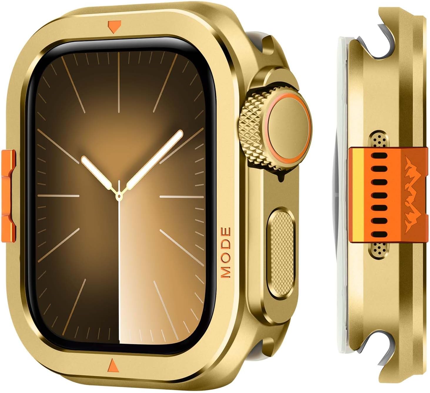 Metal Bumper Cover Compatible with Apple Watch Series 9/8/7 Case 45mm, [Turn 45mm into Ultra Look] Rugged Shockproof Protector with Back Frame for iWatch 45mm, Gold