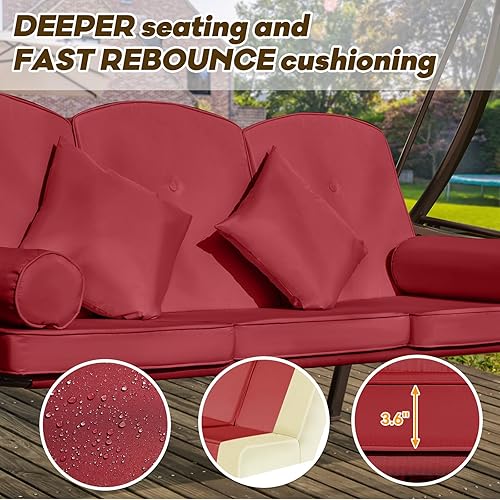 Miniatura 6 de Columpio de porche para exteriores 3 en 1 con toldo ajustable, columpio de 3 asientos para adultos, columpio de patio con cojines gruesos, almohadas