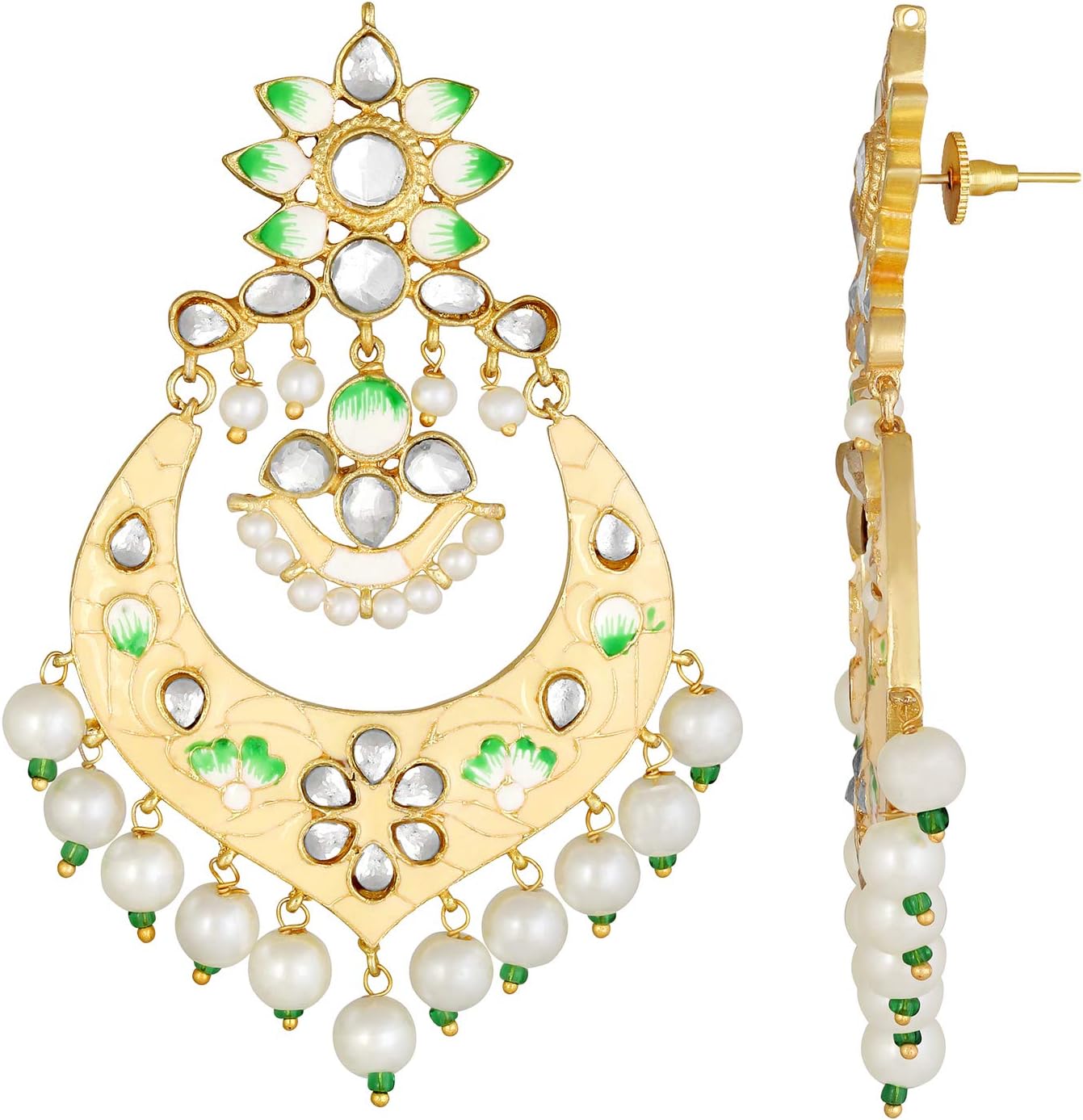 Aheli Indian Handmade Floral Enamel Faux Stone Studded Drop Dangle Earrings with Beaded Tassel Ethnic Wedding Fashion Jewelry Gift for Women