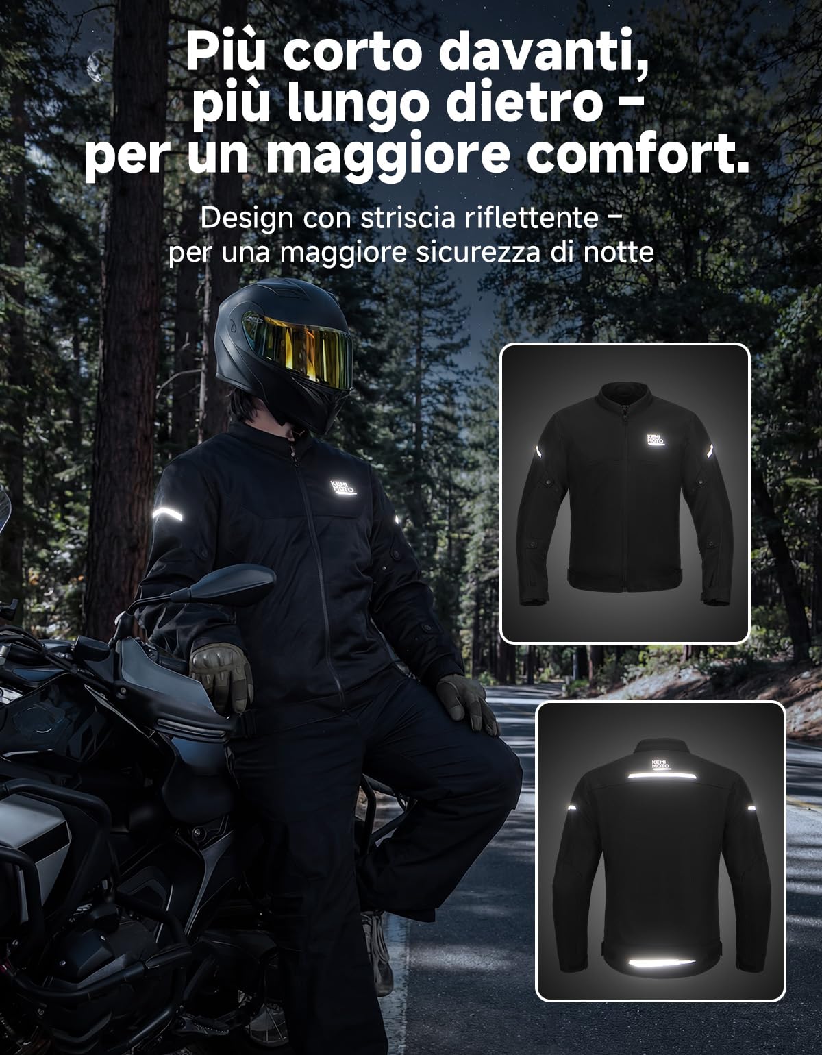 KEMIMOTO Giacca da Moto Uomo, Giubbotto Moto con Protezioni CE Rimovibile, Mesh Traspirante Giacca Motociclista con Riflettenti per Motociclismo Estivo